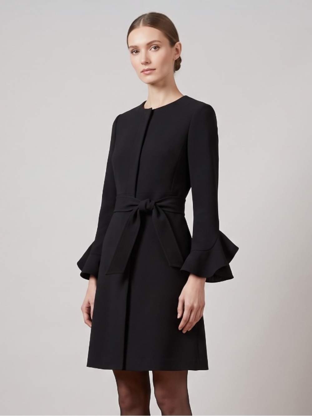 Bread n Butter Black Belted Trench Coat Ruffle Sleeve Pockets Size 0 Minimalist